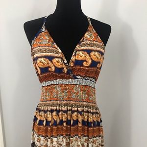 Bobbie Brooks Boho Orange & Navy Maxi Dress. Size XL
